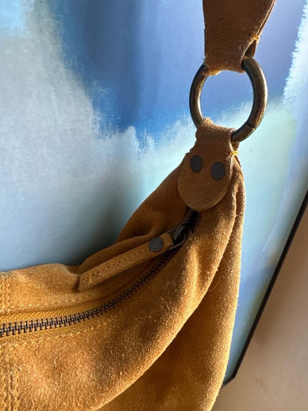 FatFace Dark Yellow Suede Cross Body Bag with Braided Strap - Picture 5 of 8